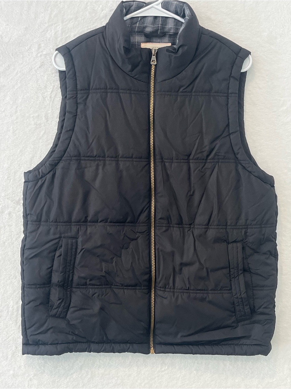 Original Weatherproof Vintage Mens Black Quilted Vest Large Full Zip & Pockets